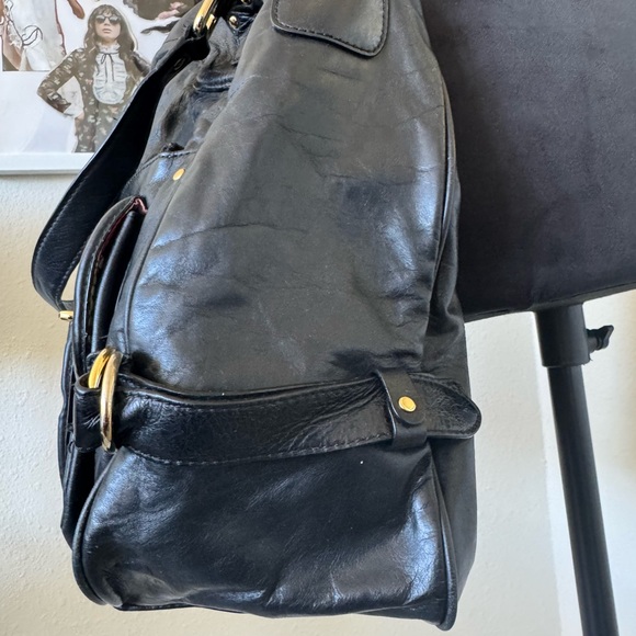 Kate Landry Black Leather Shoulder Bag with Gold Accents - Picture 4 of 12